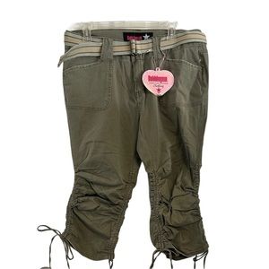 Bubblegum Y2K Cropped Ruched Belted Pants Womens Size‎ 14 Olive Green NEW